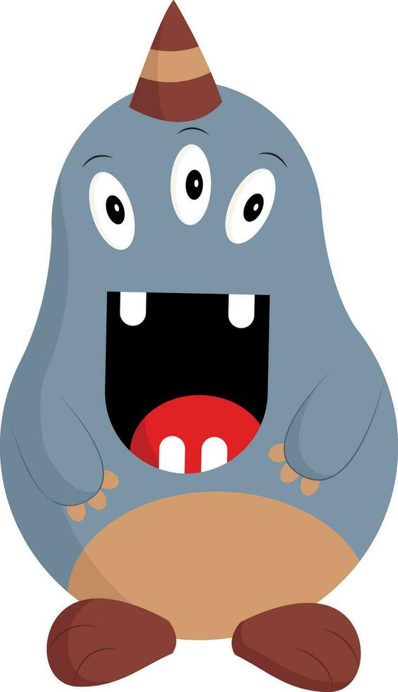 A happy blue monster, vector color illustration.