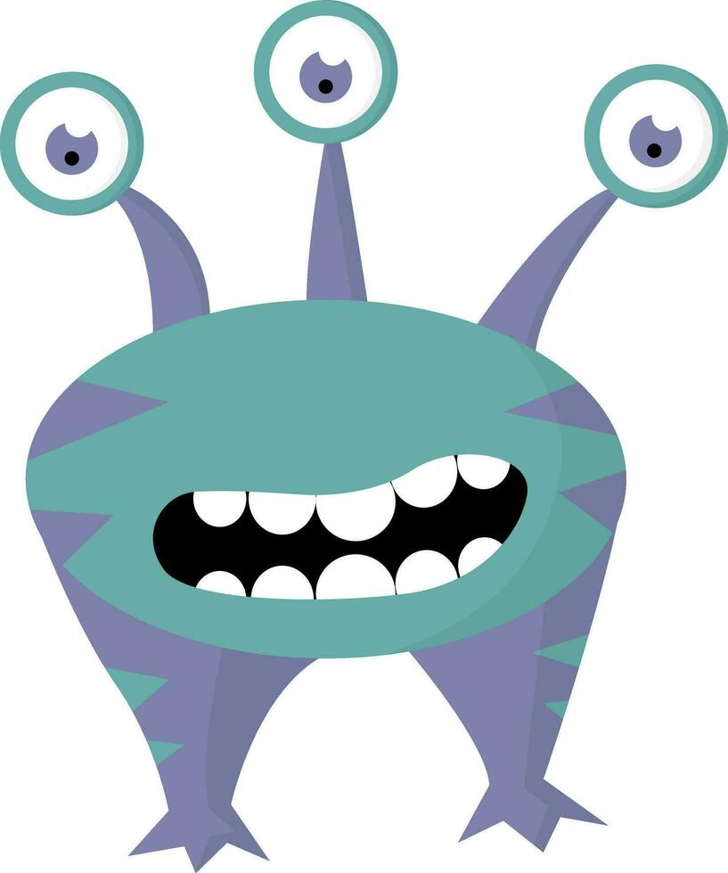 Monster with 3 big eyes, vector color illustration.