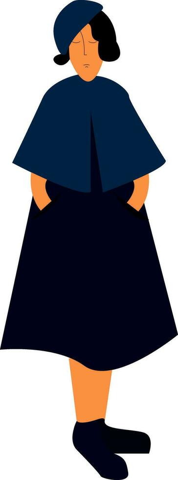 A girl in a blue dress, vector color illustration.