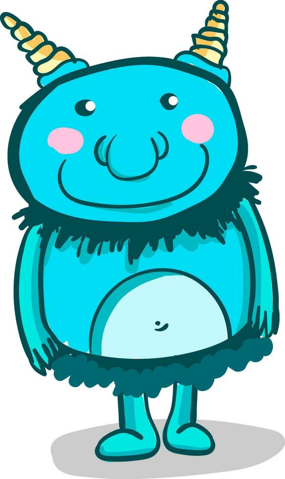 A happy blue monster with rosy cheeks, vector color illustration.