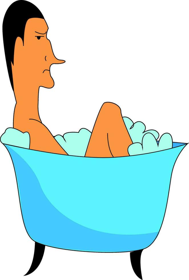 A boy in a bath tub, vector color illustration.