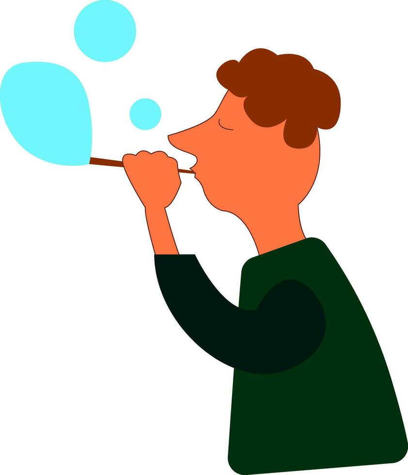 A boy blowing a bubble, vector color illustration.