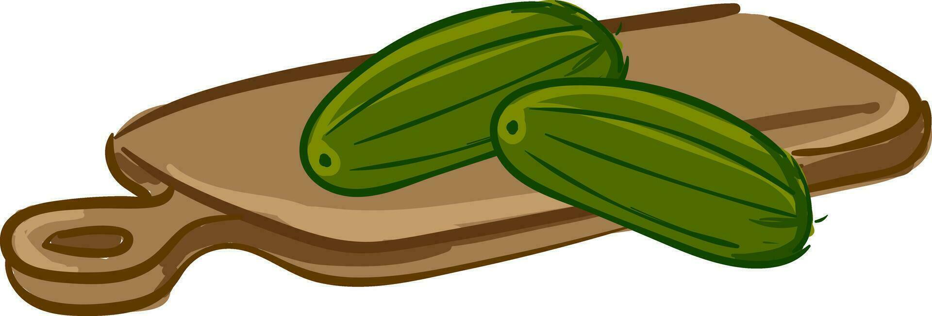 Couple of cucumbers on a chopping board vector