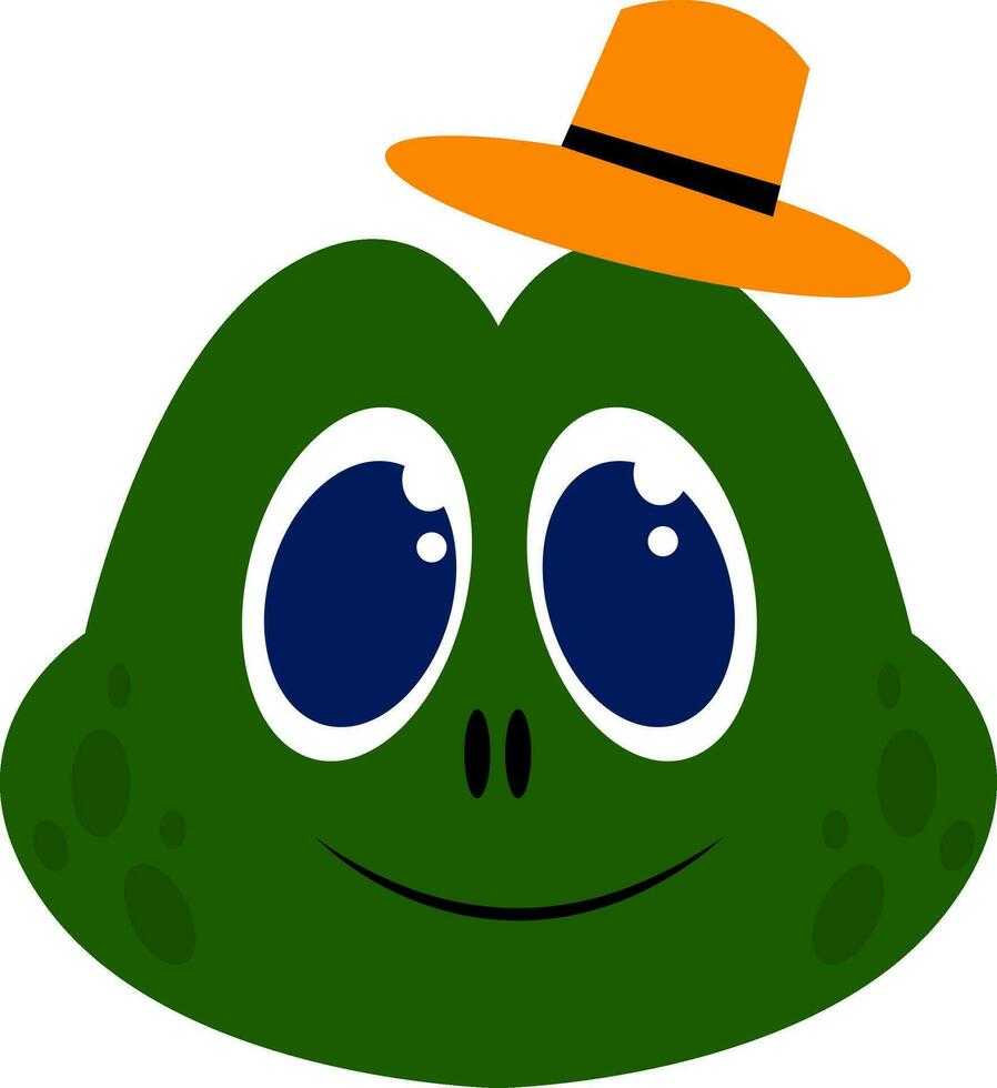 verde rana con naranja sombrero y azul ojos ilustración vector en blanco antecedentes