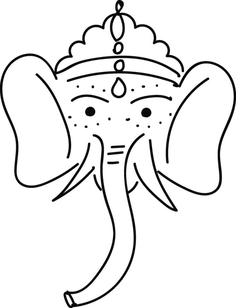 Black ganesha elephant drawing illustration vector on white background