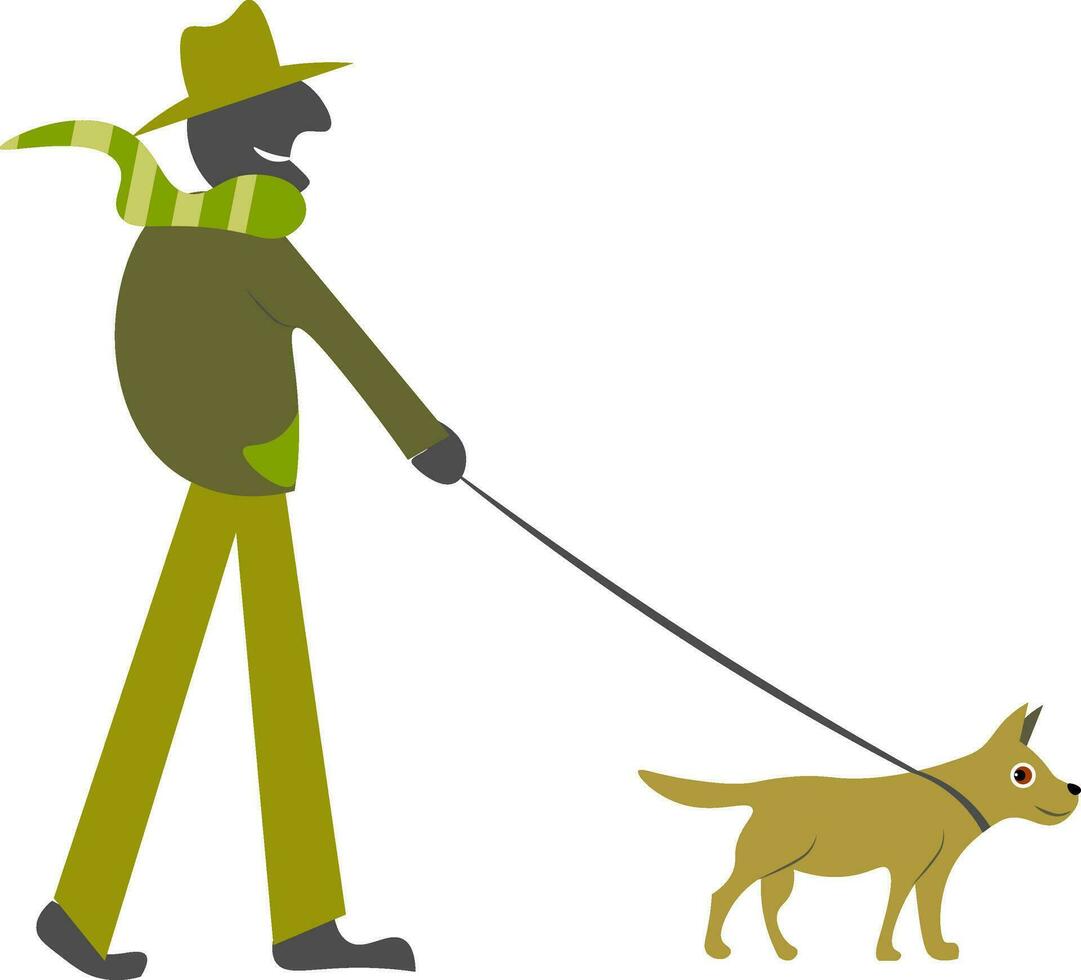 Man walking a dog on a leash illustration vector on white background