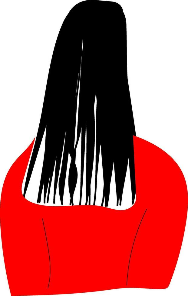 rojo suéter niña con negro pelo ilustración vector en blanco antecedentes