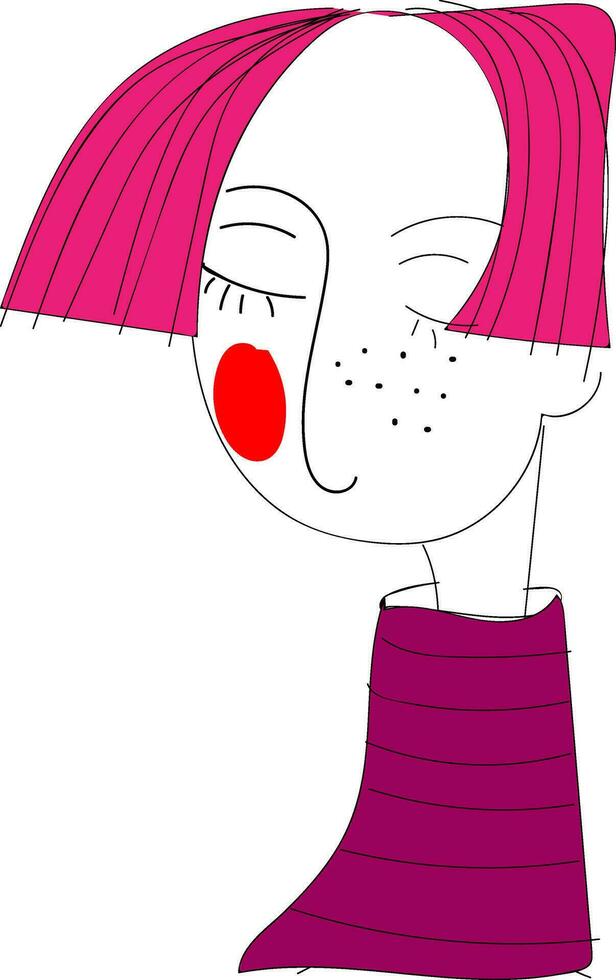 Short pink haired girl illustration vector on white background