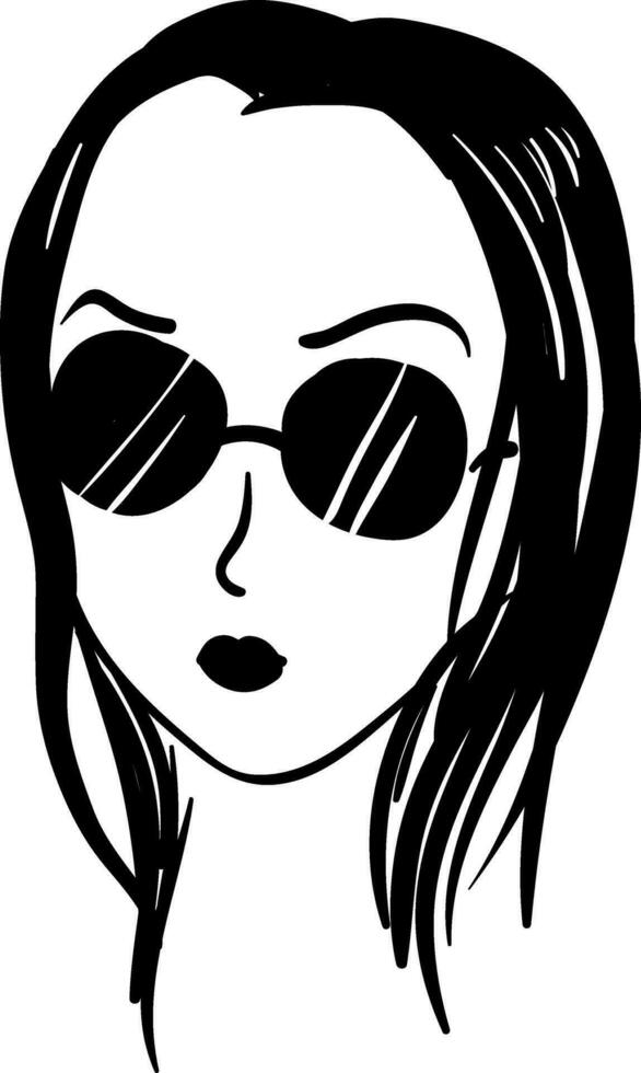 Girl with black glasses vector or color illustration