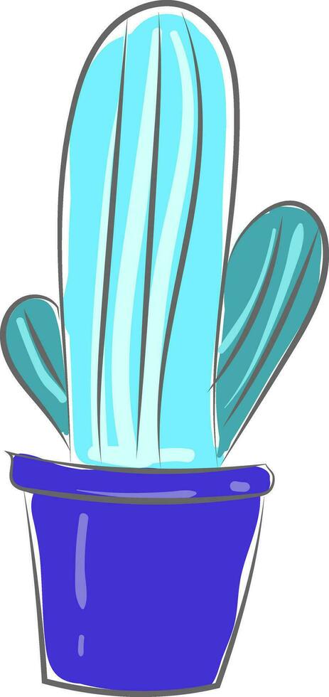 cactus brooch in blue pot vector or color illustration