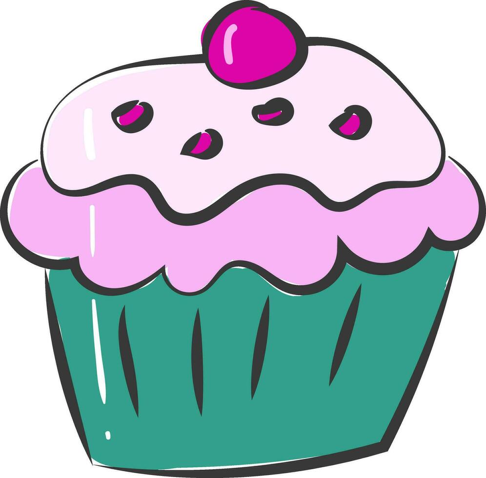 Cupcake with brooch vector or color illustration