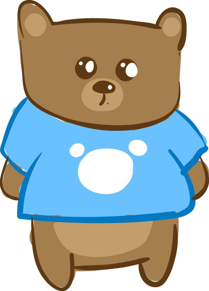 A cute teddy bear in blue shirt vector or color illustration