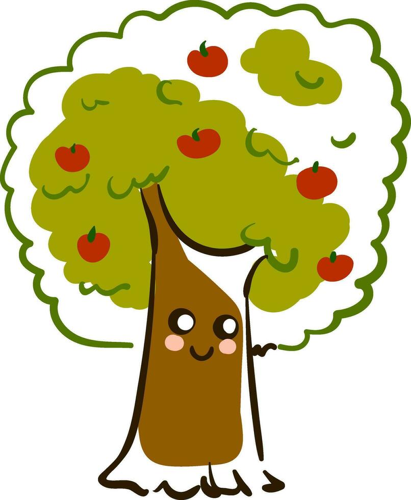 un linda contento manzana árbol vector o color ilustración