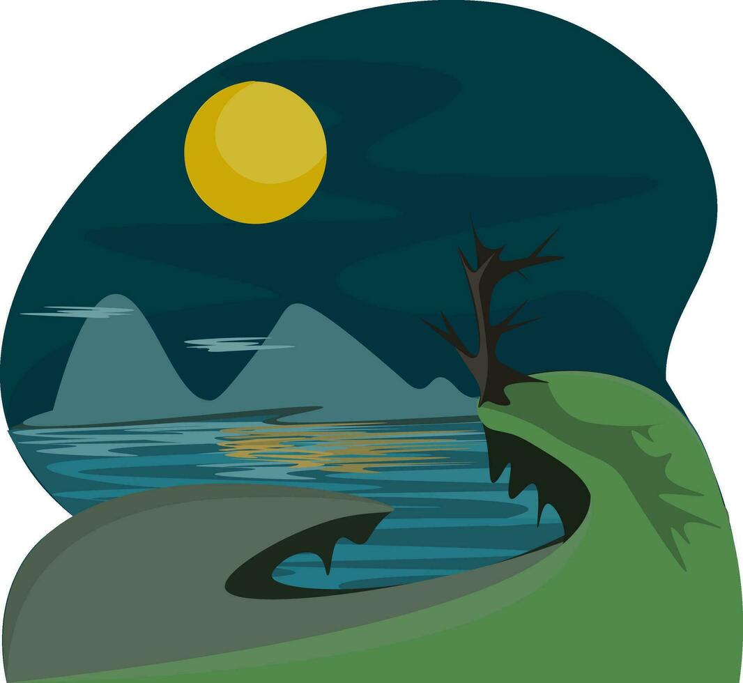 montaña y Luna vector o color ilustración