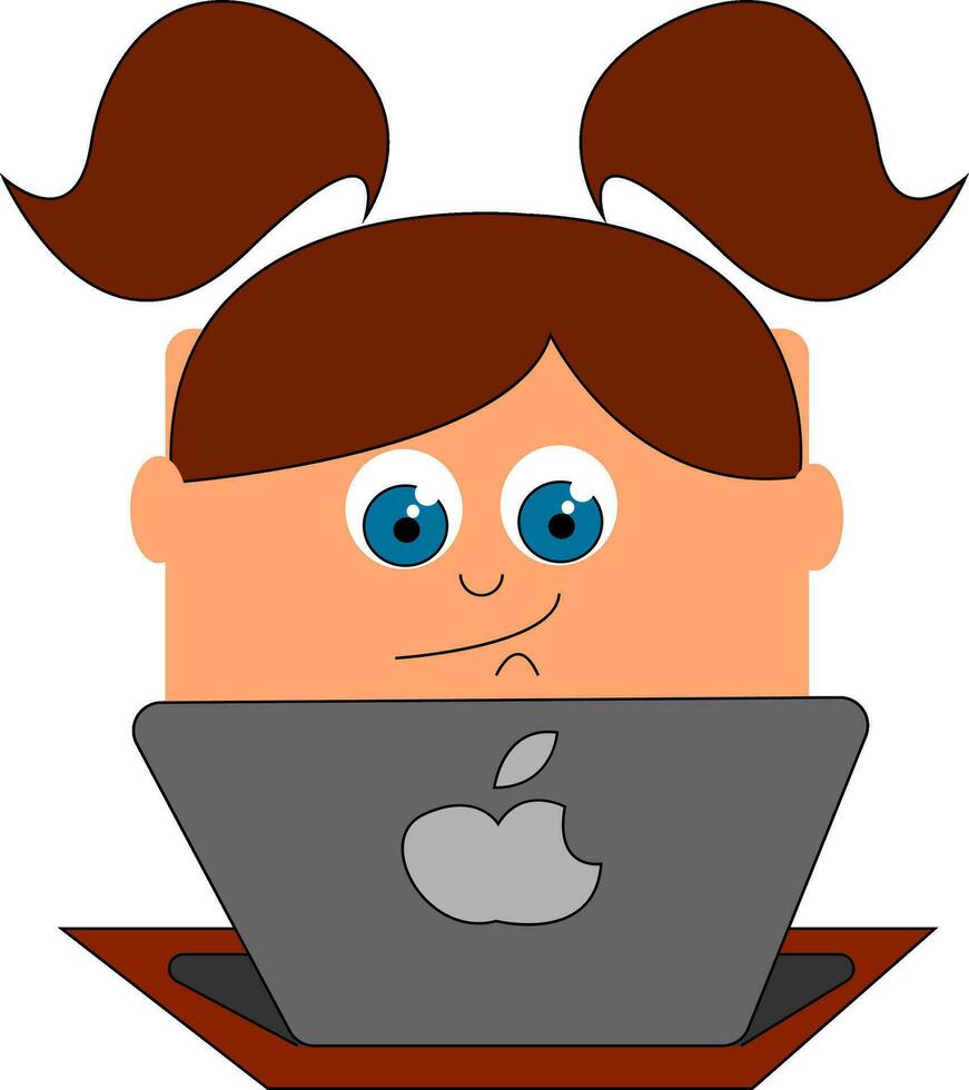 A girl with apple laptop vector or color illustration