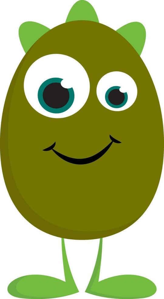 A cute green monster with three horns vector or color illustration