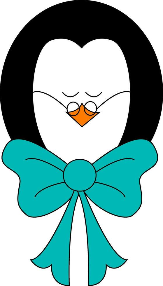 Penguin with blue bow vector or color illustration