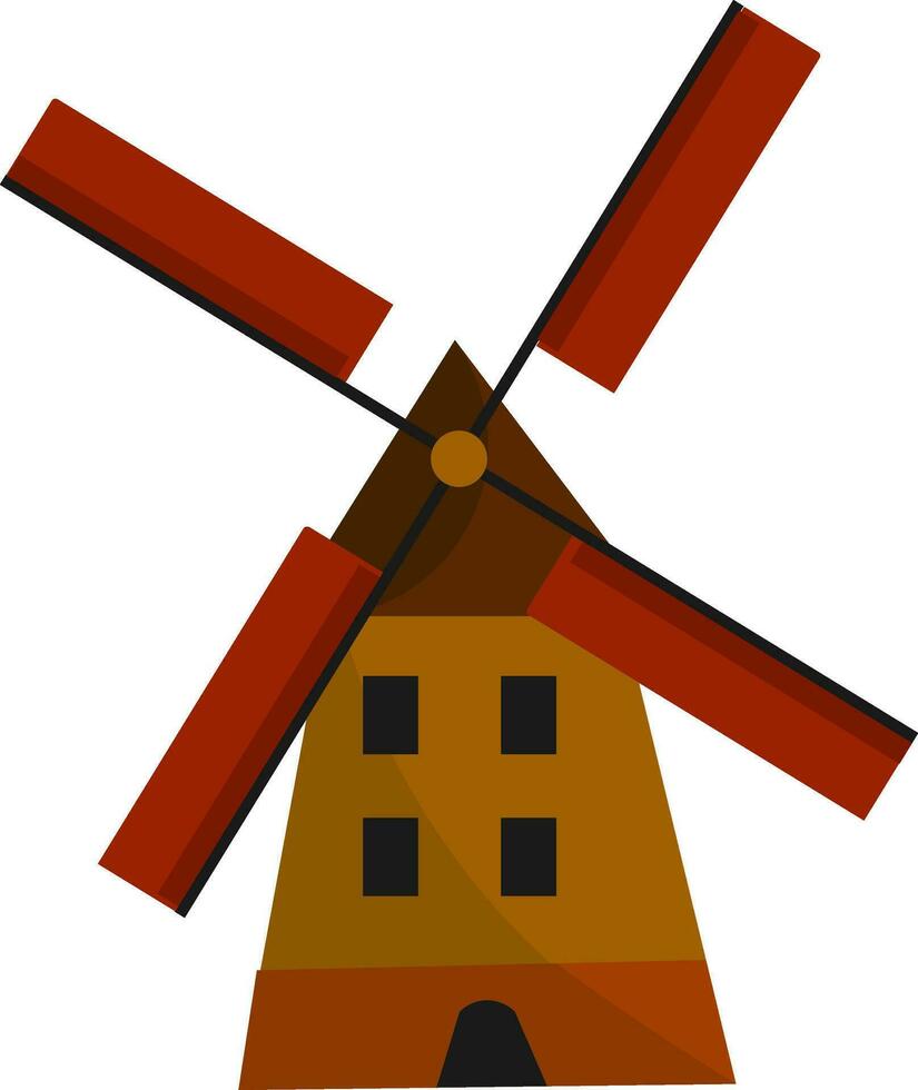 A tall working windmill vector or color illustration