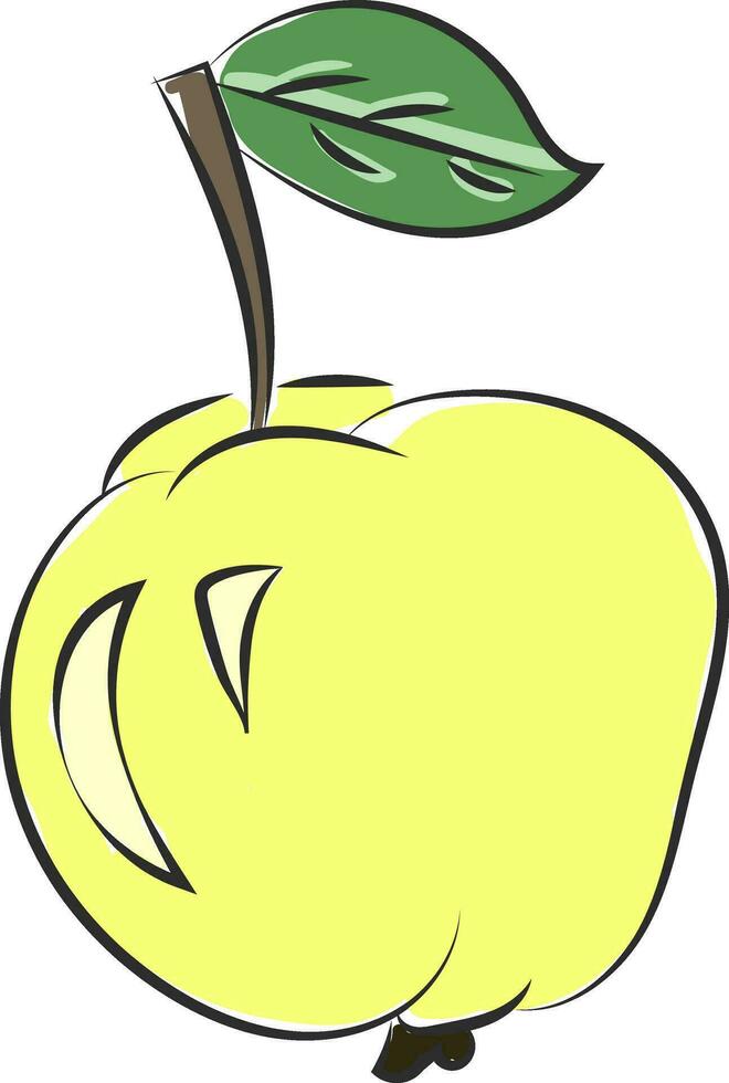 un sabroso amarillo manzana con un hoja vector o color ilustración
