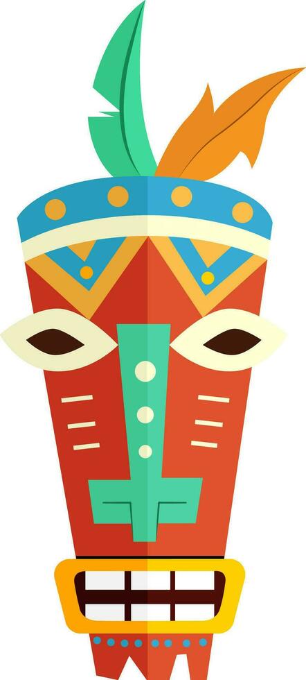 African mask with feathers, vector or color illustration.