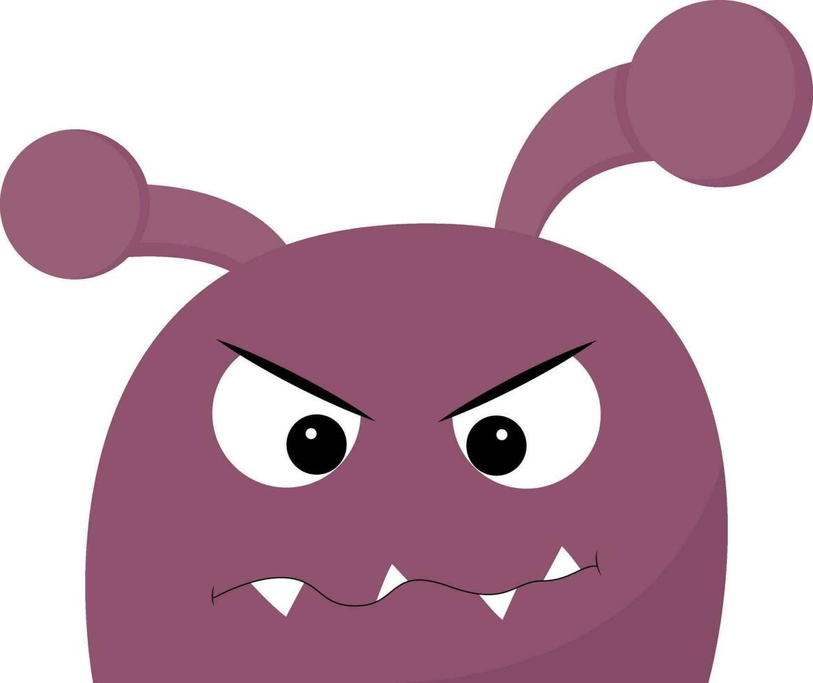 Angry purple monster with horn, vector or color illustration.