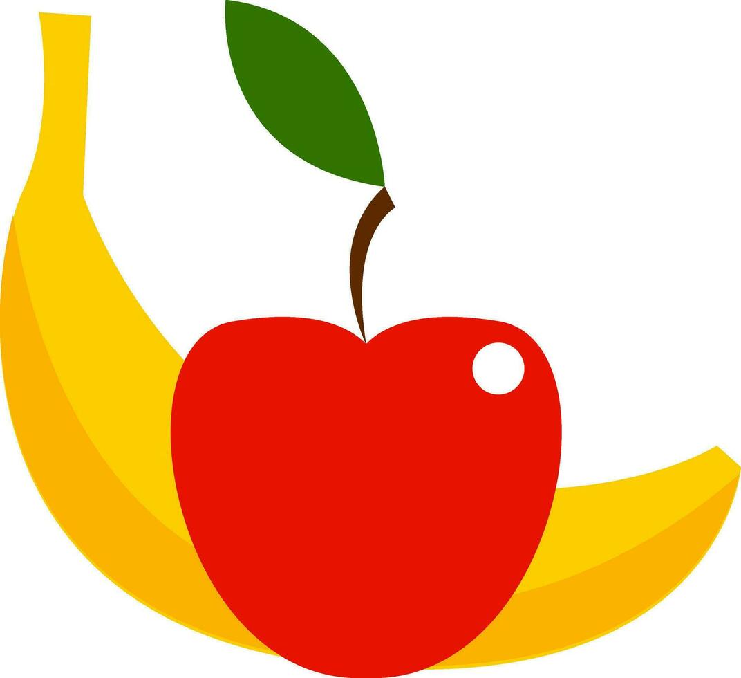 plátano y manzana, vector o color ilustración.