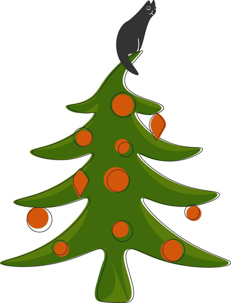 gato y nuevo año árbol, vector o color ilustración.