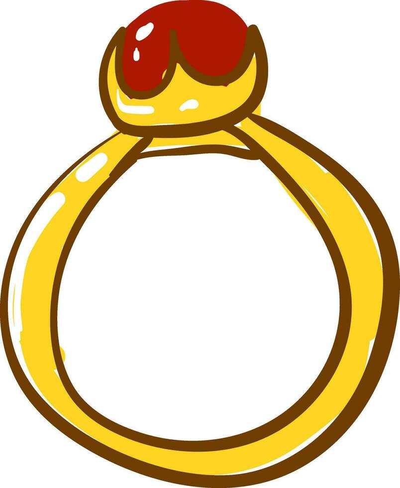 Gold ring with red stone, vector or color illustration.