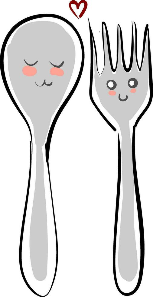 Love 2 spoon and fork, vector or color illustration.