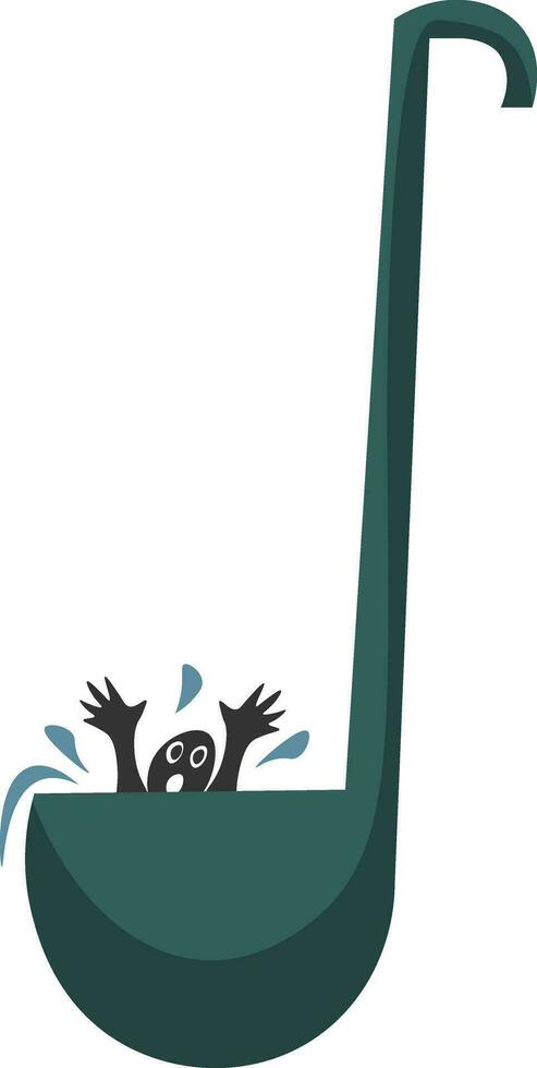 Man in ladle, vector or color illustration.