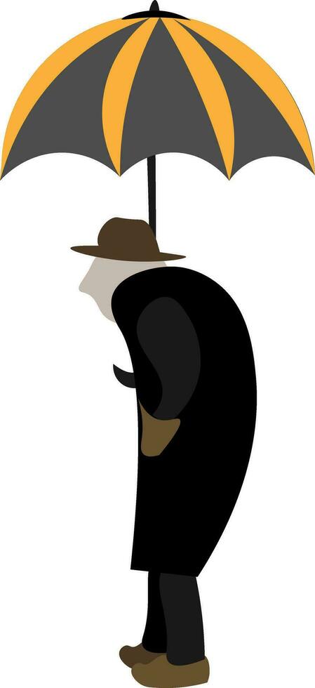 Old man and umbrella, vector or color illustration.