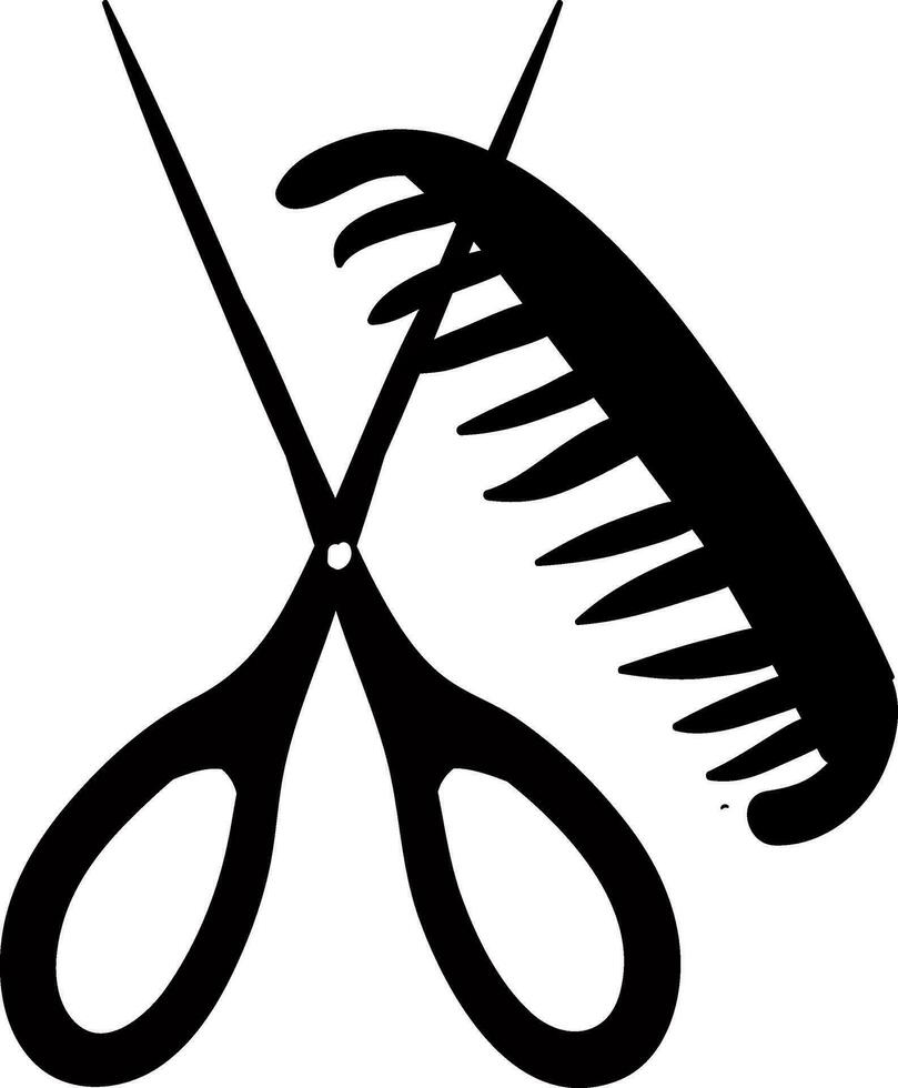 Scissor and comb sketch, vector or color illustration.