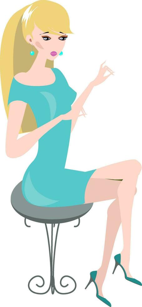 Sitting woman, vector or color illustration.