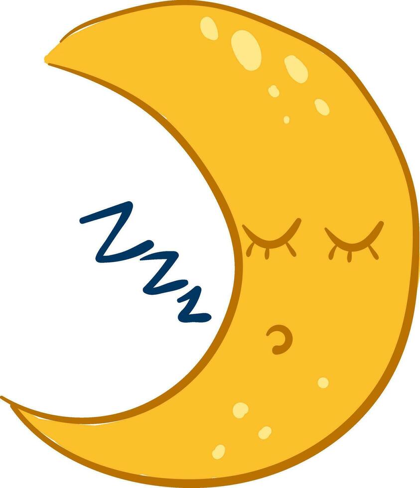 Sleeping yellow moon, vector or color illustration.