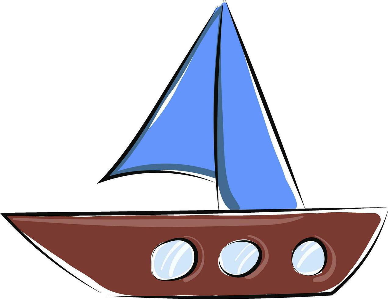 Painting of a small boat, vector or color illustration.