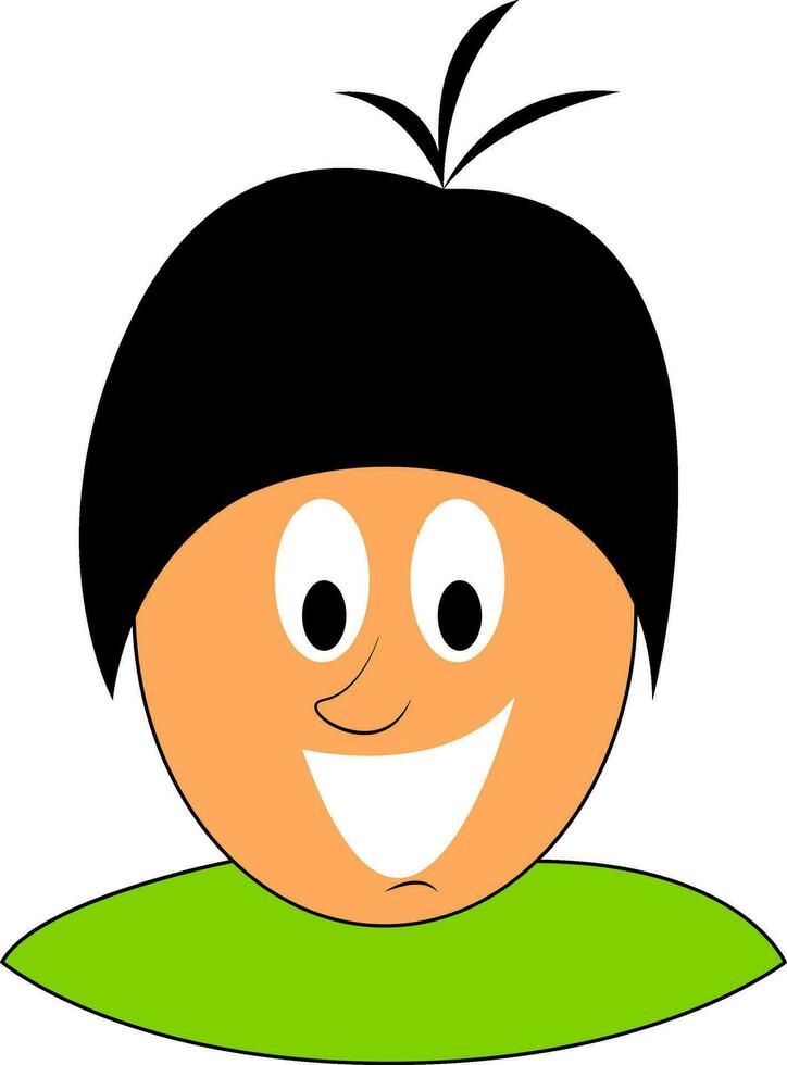 Cartoon picture of a laughing boy over green background viewed from the front, vector or color illustration.