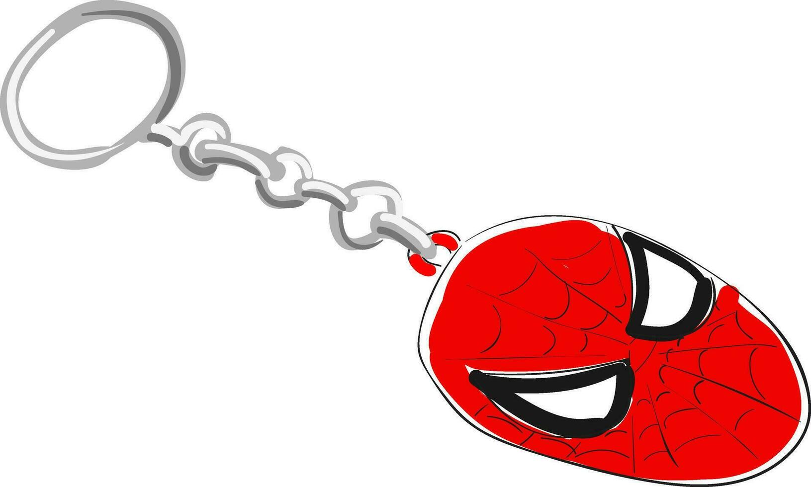 clipart de un de color rojo araña hombre llave cadena con un metal anillo, vector o color ilustración.