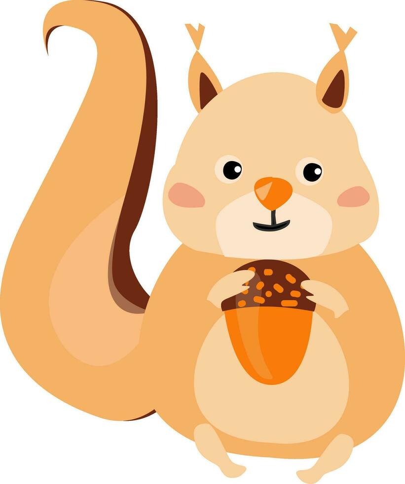 Cartoon picture of a squirrel holding an acorn set on isolated white background viewed from the side, vector or color illustration.
