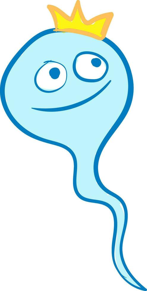 Emoji of a smiling blue sperm wearing a crown, vector or color illustration.