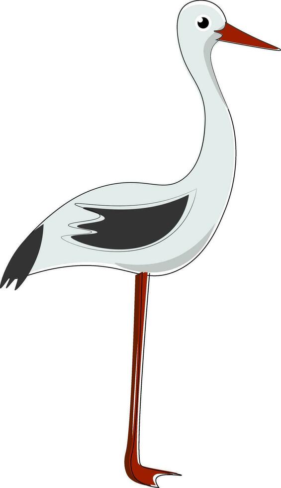 Painting of the stork bird isolated on white background viewed from the side, vector or color illustration.