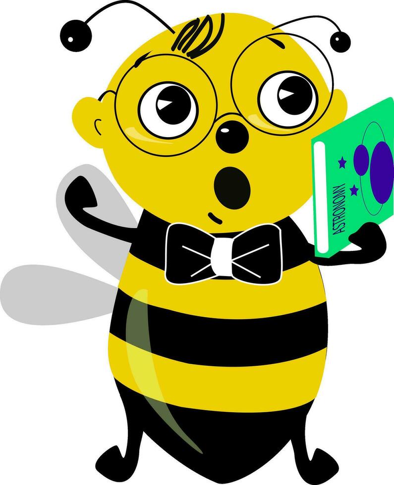 Clipart of the cute student bee staring at someone with the mouth agape, vector or color illustration.