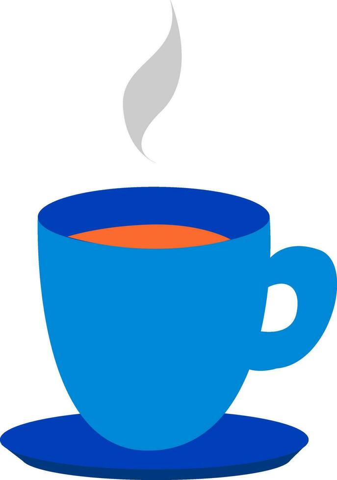 Clipart of a blue teacup and saucer filled with the hot steaming tea, vector or color illustration.