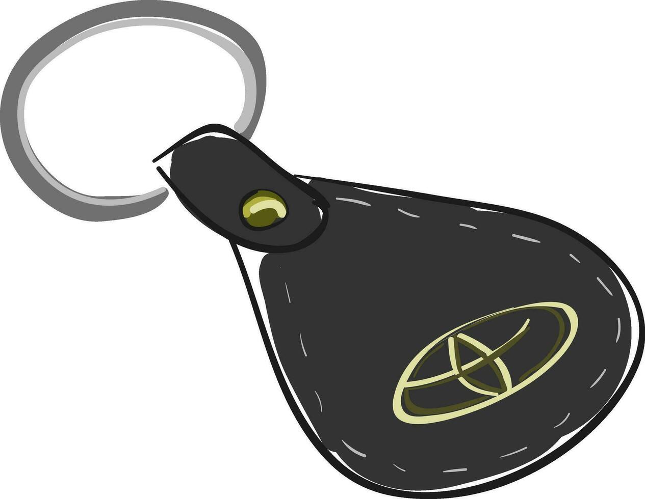 Clipart of the black leather Toyota key chain with the metal keyring holder, vector or color illustration.