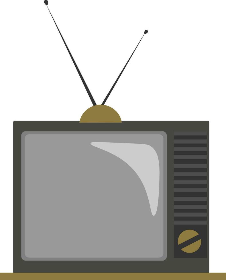 Clipart of an old fashioned TV with two attachable antennas set on isolated white background, vector or color illustration.