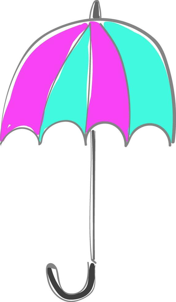 Clipart of an appealing folded colorful umbrella that stands upright set on isolated white background, vector or color illustration.