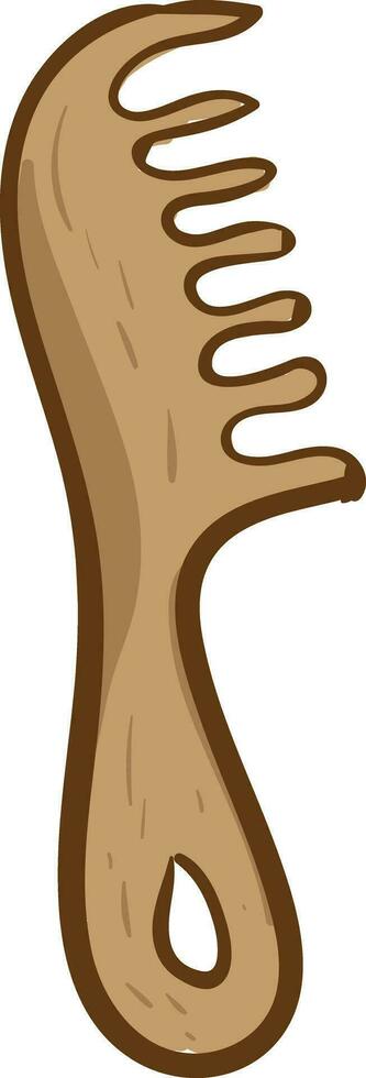Painting of a wooden hair comb isolated on white background viewed from the side, vector or color illustration.