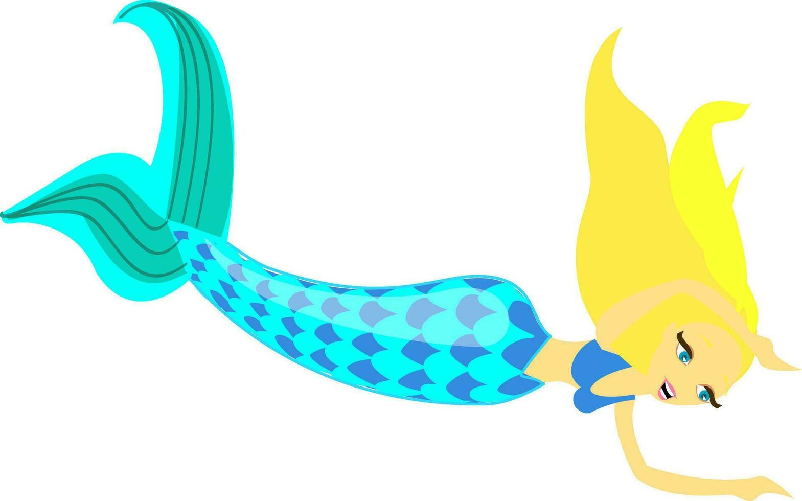 cola azul usar sostén mujer sirena, nadar, vector o color ilustración.
