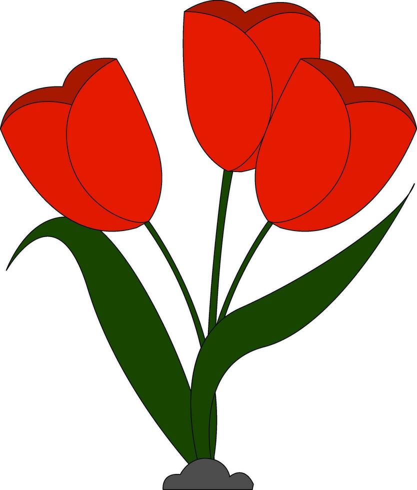 Clipart of beautiful red flowers with leaves  vector or color illustration