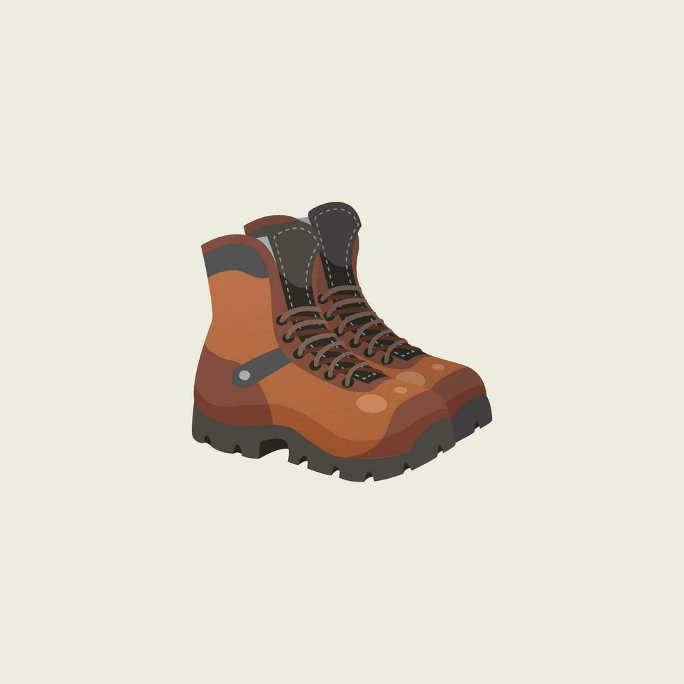 retrato de un par de marrón cámping Zapatos terminado gris antecedentes vector o color ilustración