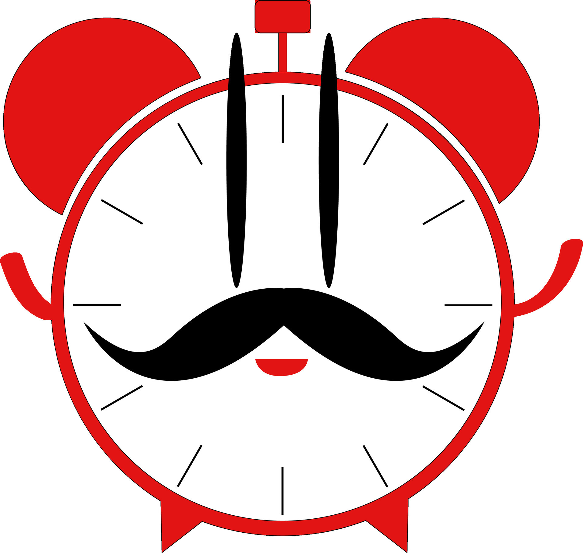 Alarm clock emoji with a long mustache vector or color illustration